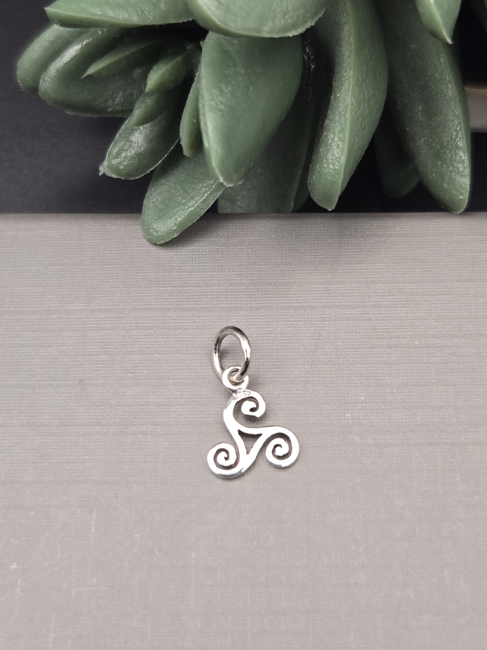 .925 Solid Sterling Silver Triskelion Charm Pendant - Tiny
